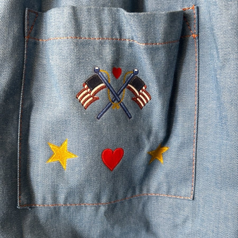 All American Mommy Patriotic USA Flag Jumper dress Y2K VINTAGE 1990's SIZE SMALL | Finer Things Resale