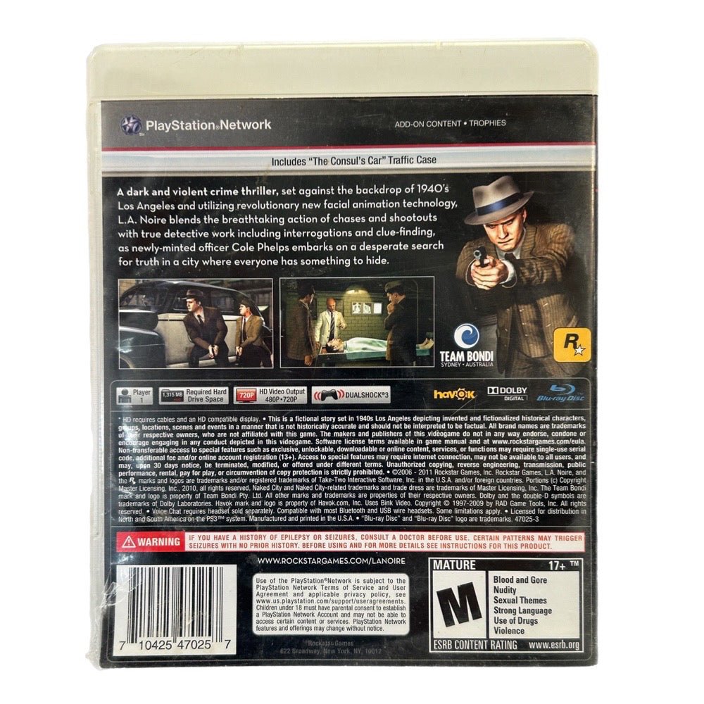 L.A. Noire Sony Playstation PS3 game Rockstar Games Rated M17+ 2011 | Finer Things Resale