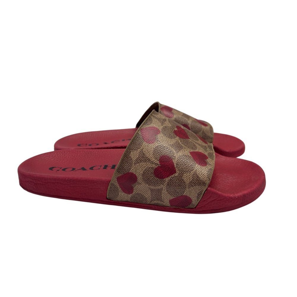 Coach Udele Valentines Electric Red Print Slide Sandals SIZE 9 | Finer Things Resale