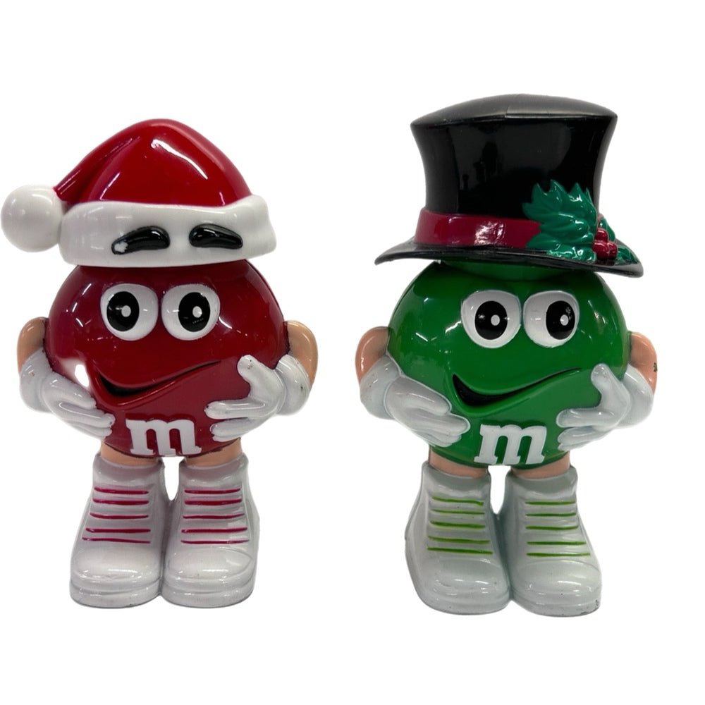 M & M Christmas Candy Dispenser Holder Toys with extras Red & Green extra hats | Finer Things Resale