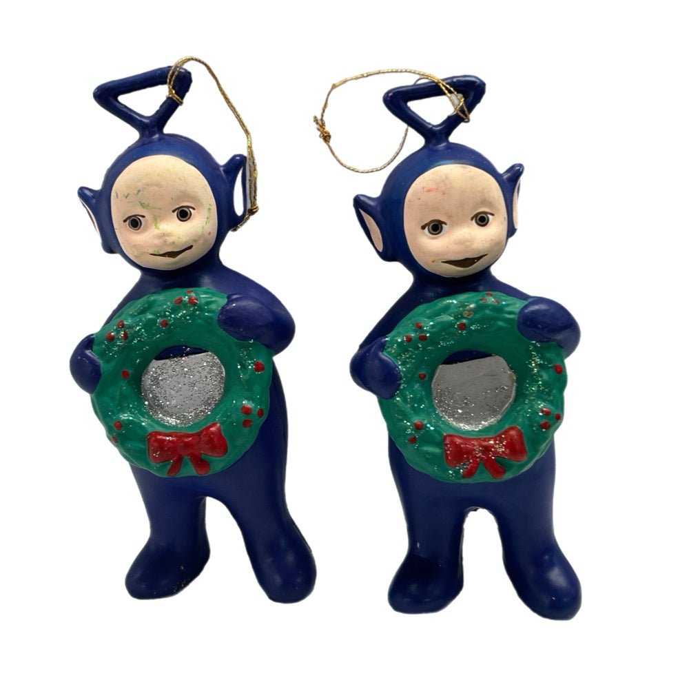Teletubbies Tinky Winky Christmas ornament Wreath Ragdoll VINTAGE 1999 Lot of 2 | Finer Things Resale