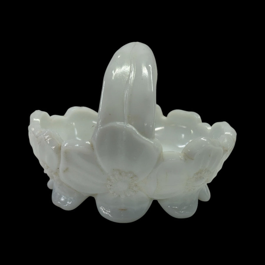 Westmoreland Dogwood Milk Glass Candy Dish Basket with Handle Mid Century VINTAG | Finer Things Resale