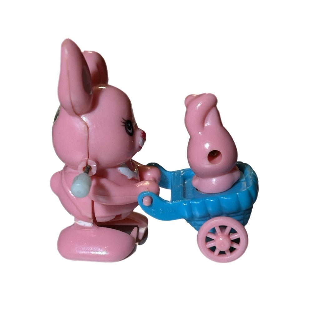 Vintage Easter Unlimited Wind-Up Pink Bunny Rabbit Mom Stroller Toy | Finer Things Resale
