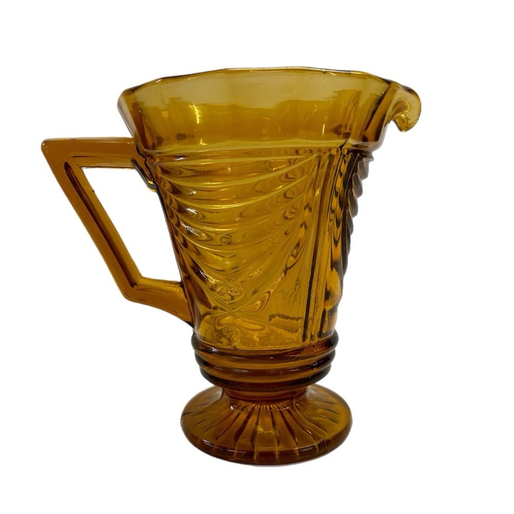Sowerby Art Deco Amber Glass Pitcher Jar Jug 7" | Finer Things Resale