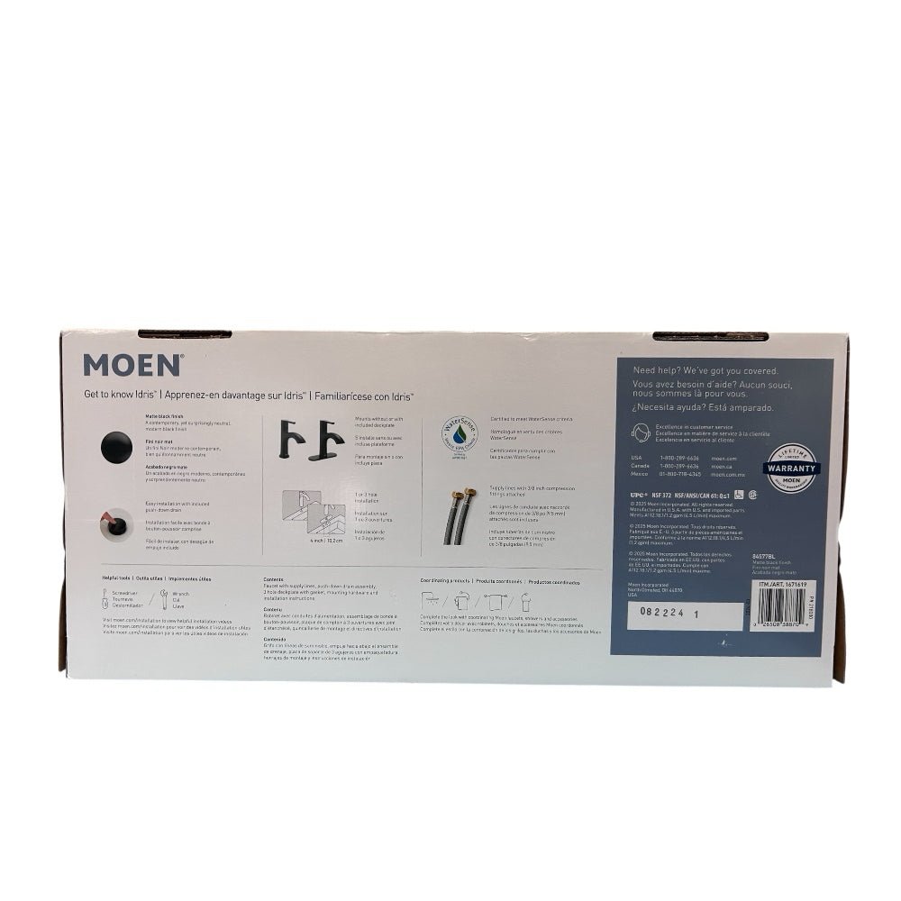 Moen Idris Bathroom Faucet and Push Down Drain Matte Black NEW! | Finer Things Resale