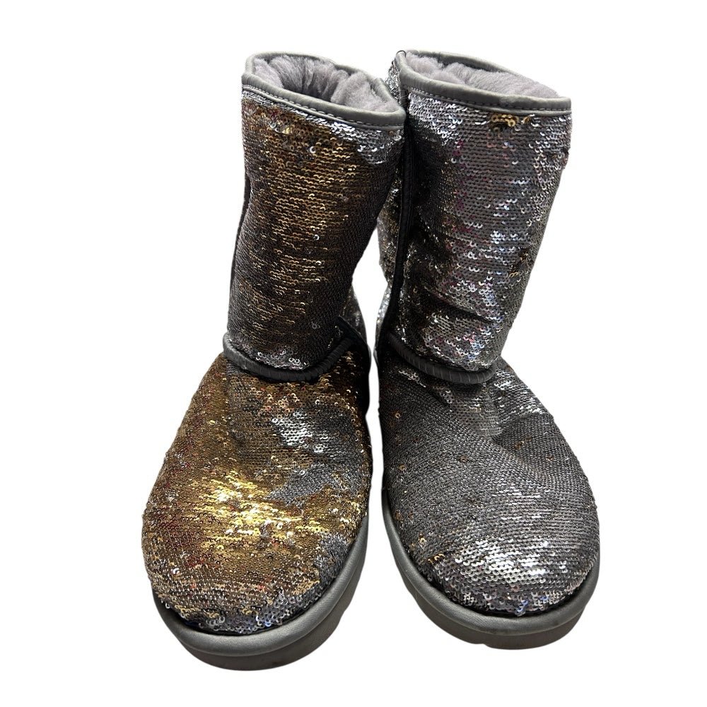 UGG Classic Short Cosmos Sequin Boots Silver Gold SIZE 9 | Finer Things Resale