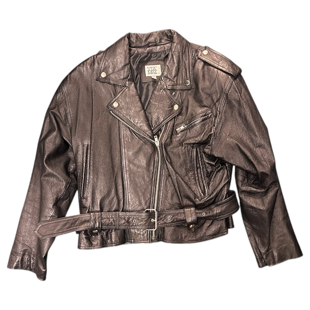 Via Max Leather Motorcycle Jacket Coat SIZE LARGE | Finer Things Resale