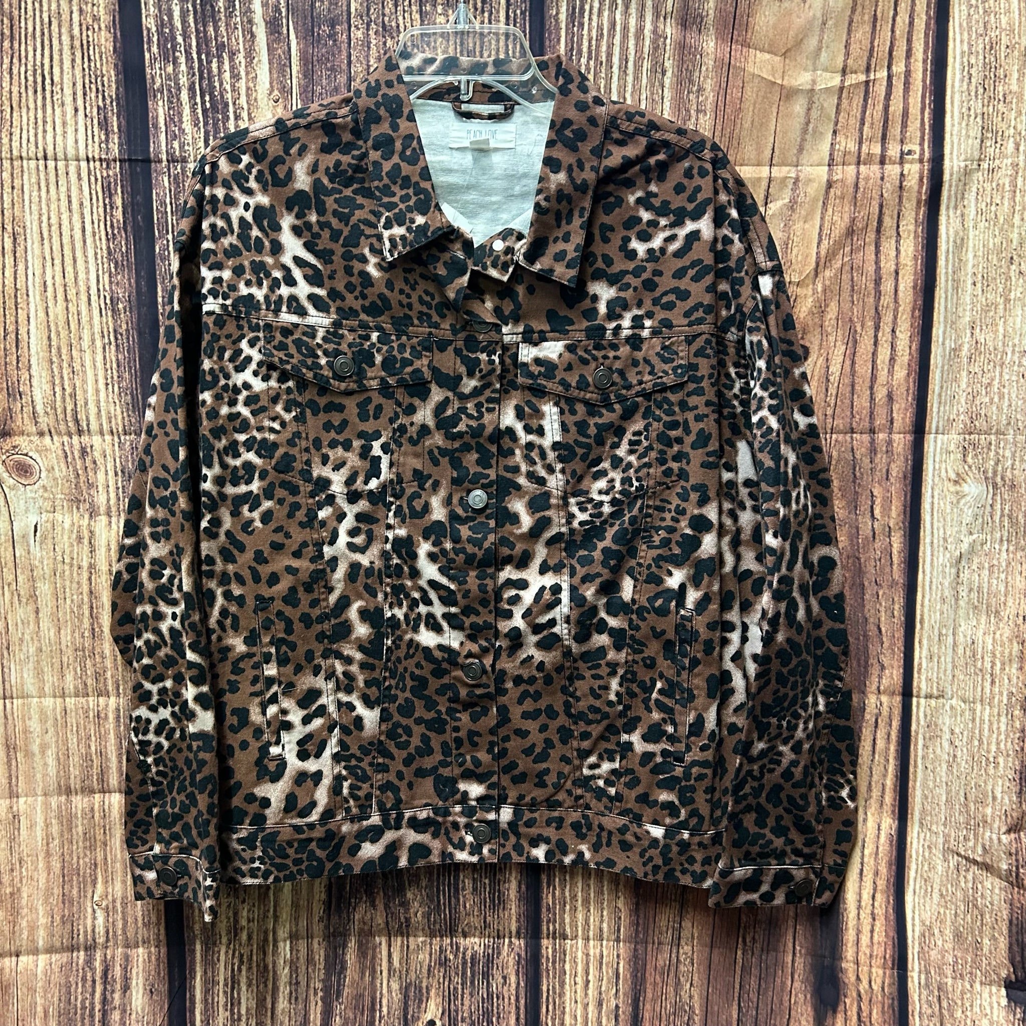 Peach Love leopard print jacket SIZE LARGE | Finer Things Resale