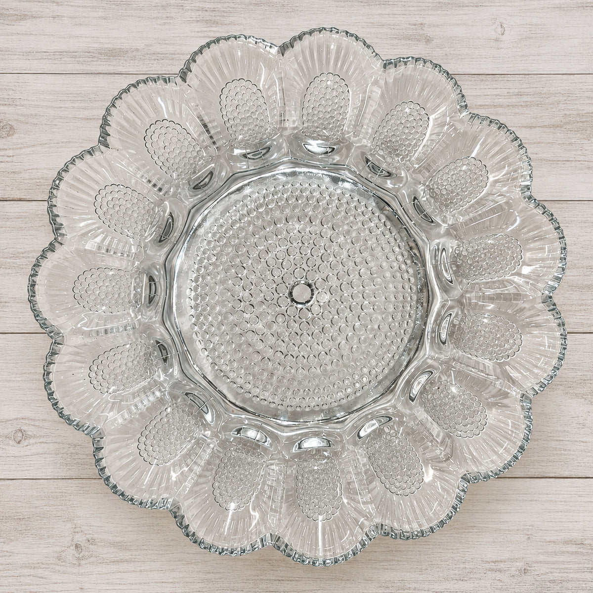 Indiana Glass Hobnail Clear Deviled Egg Relish Plate Platter VINTAGE 1970's USA