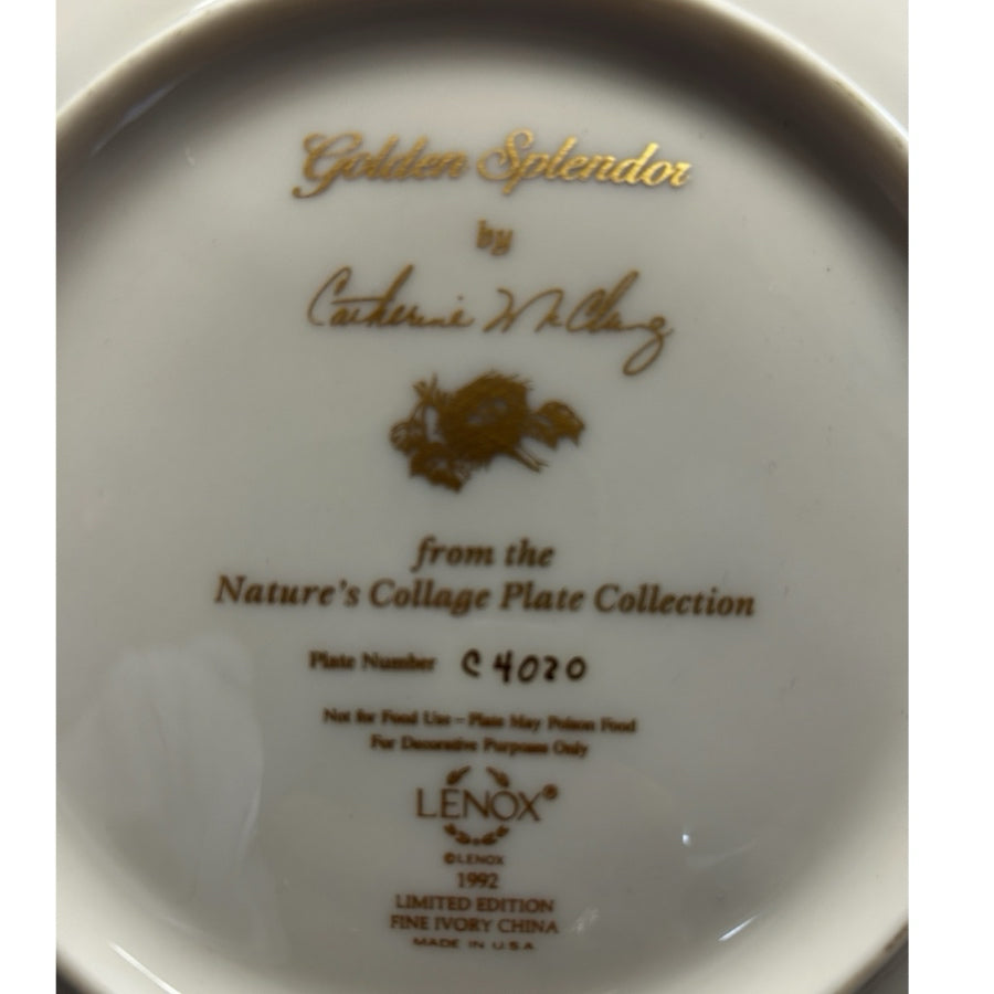 Lenox Golden Splendor Goldfinch Collector Plate Cathrine H Chang VINTAGE 1992 | Finer Things Resale