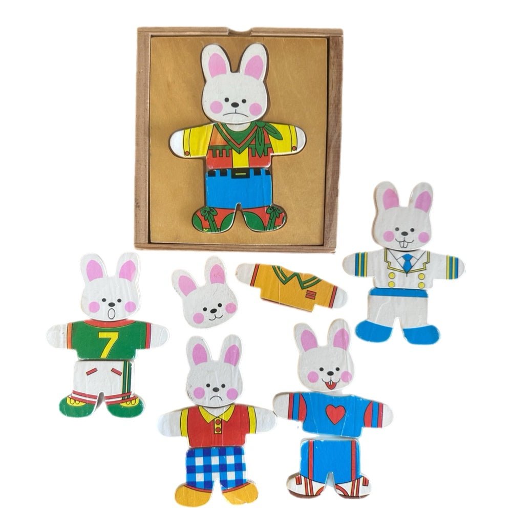 bunny rabbit wooden puzzle outfits & faces