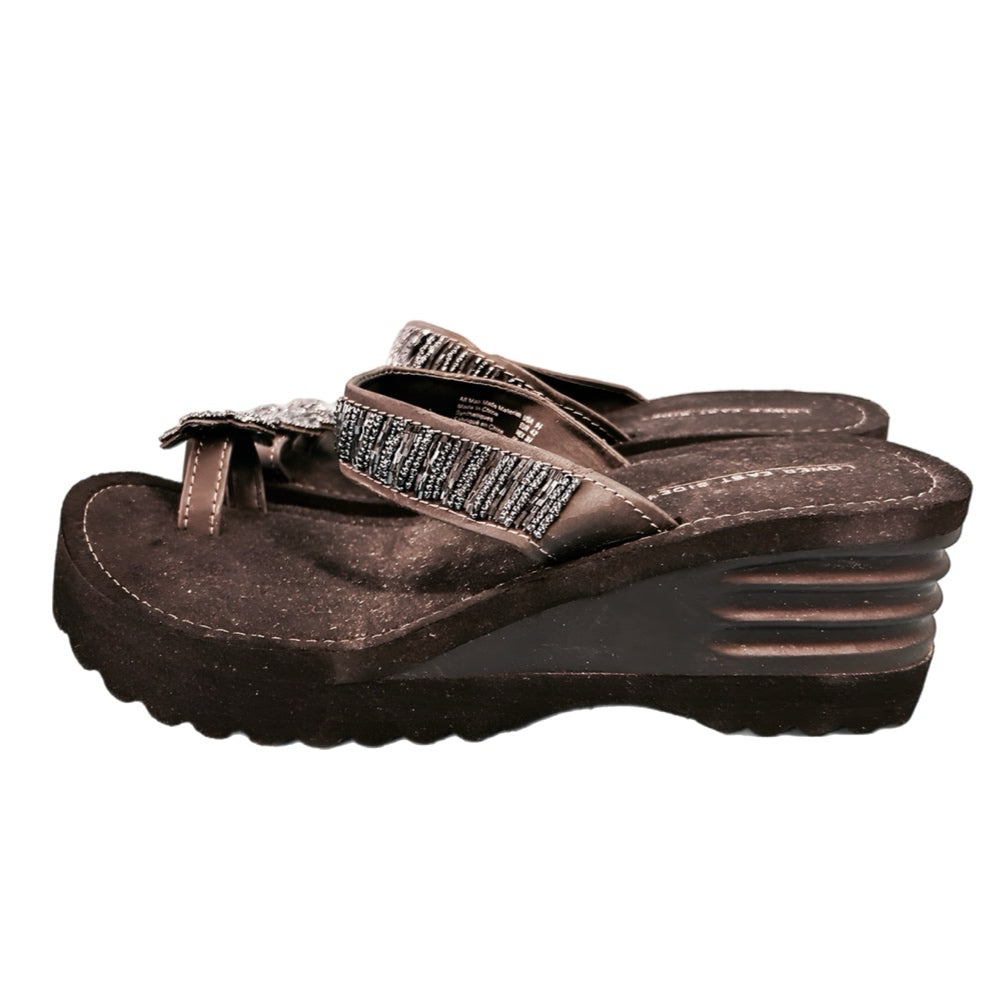 Lower East Side wedge sandal beaded toe-loop SIZE 9.5