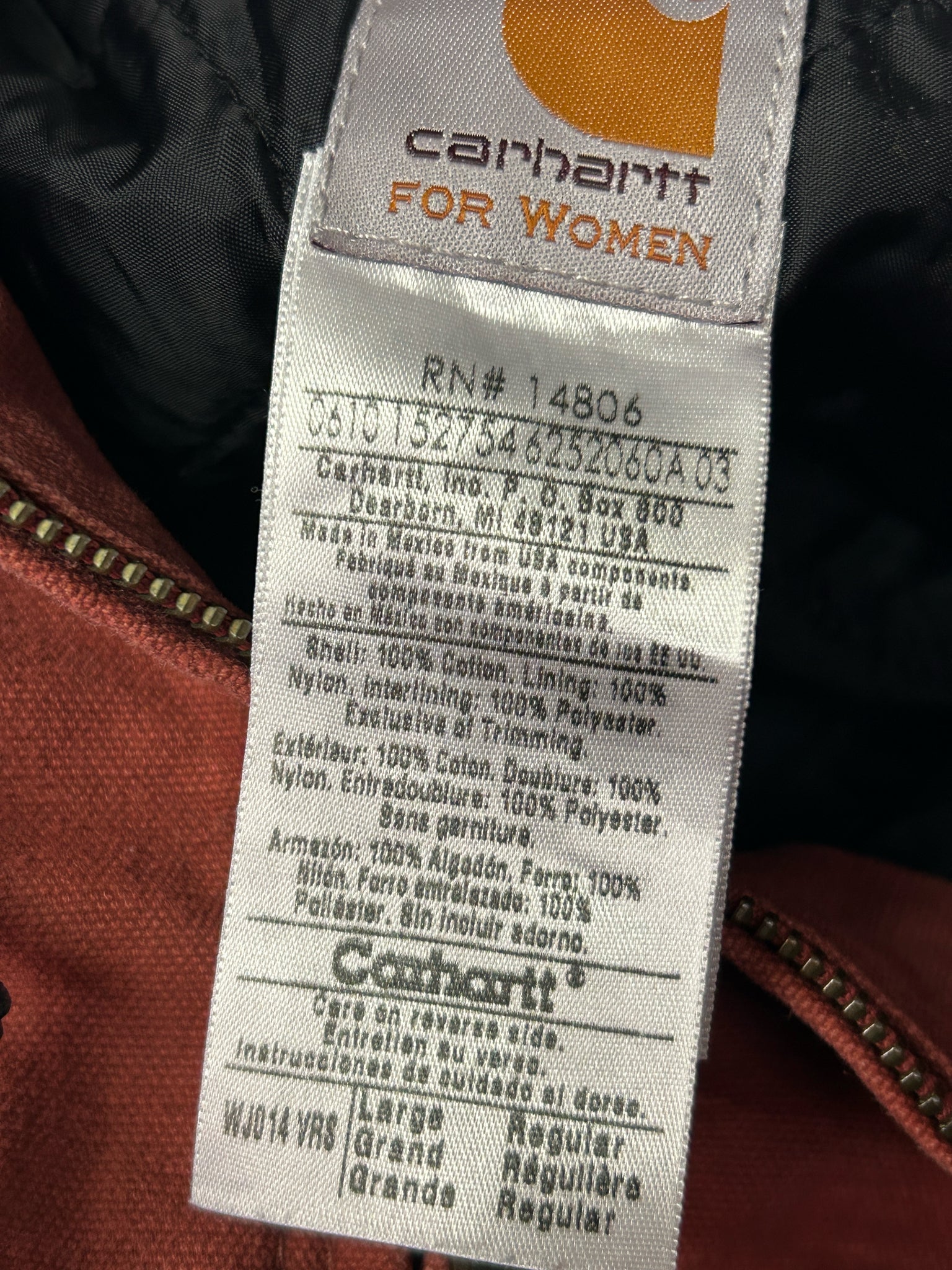 Carhartt Red Sand Women's Active Jacket Coat Quilted Hoodie SIZE LARGE VINTAGE | Finer Things Resale