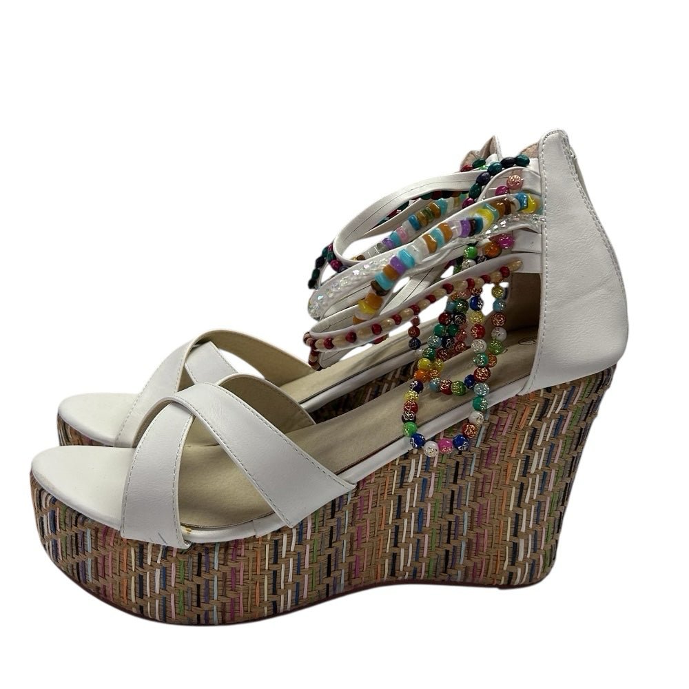 Getmorebeauty Woven Wedge Heel Sandals Beaded Ankle Straps SIZE 9