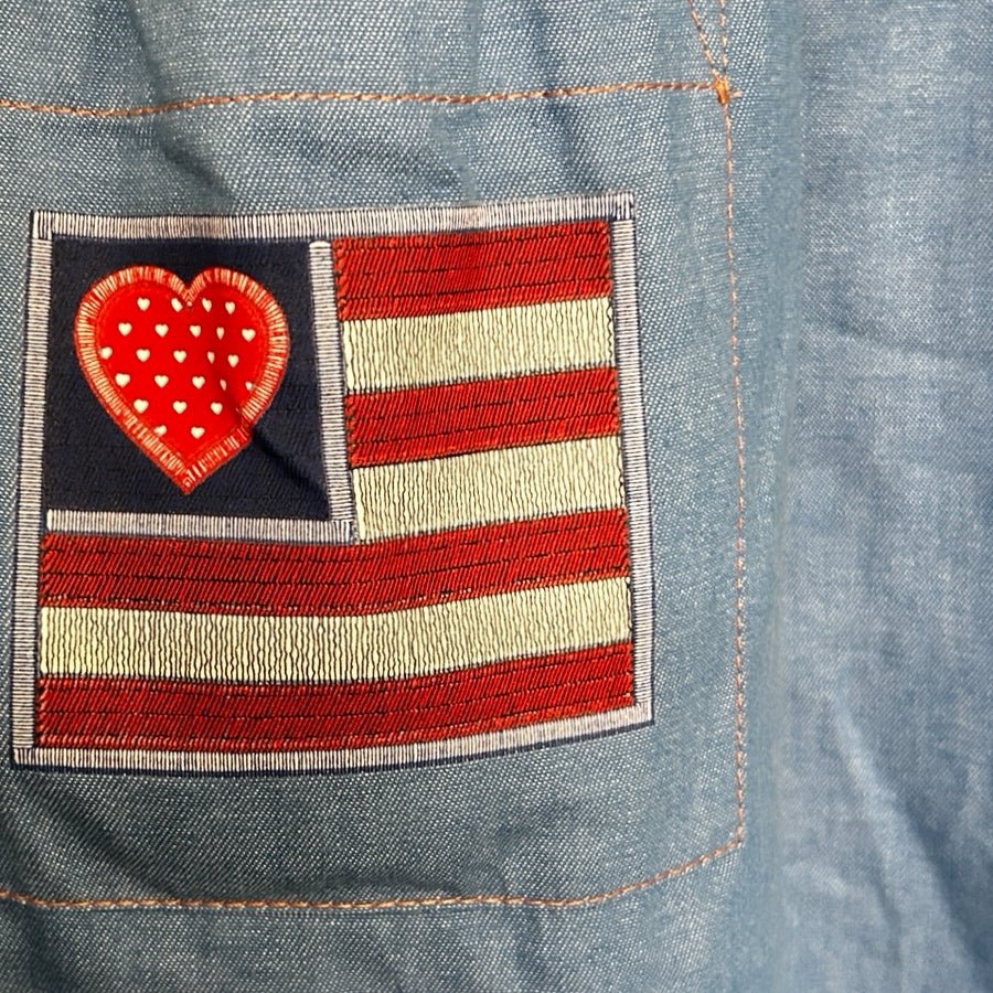 All American Mommy Patriotic USA Flag Jumper dress Y2K VINTAGE 1990's SIZE SMALL | Finer Things Resale