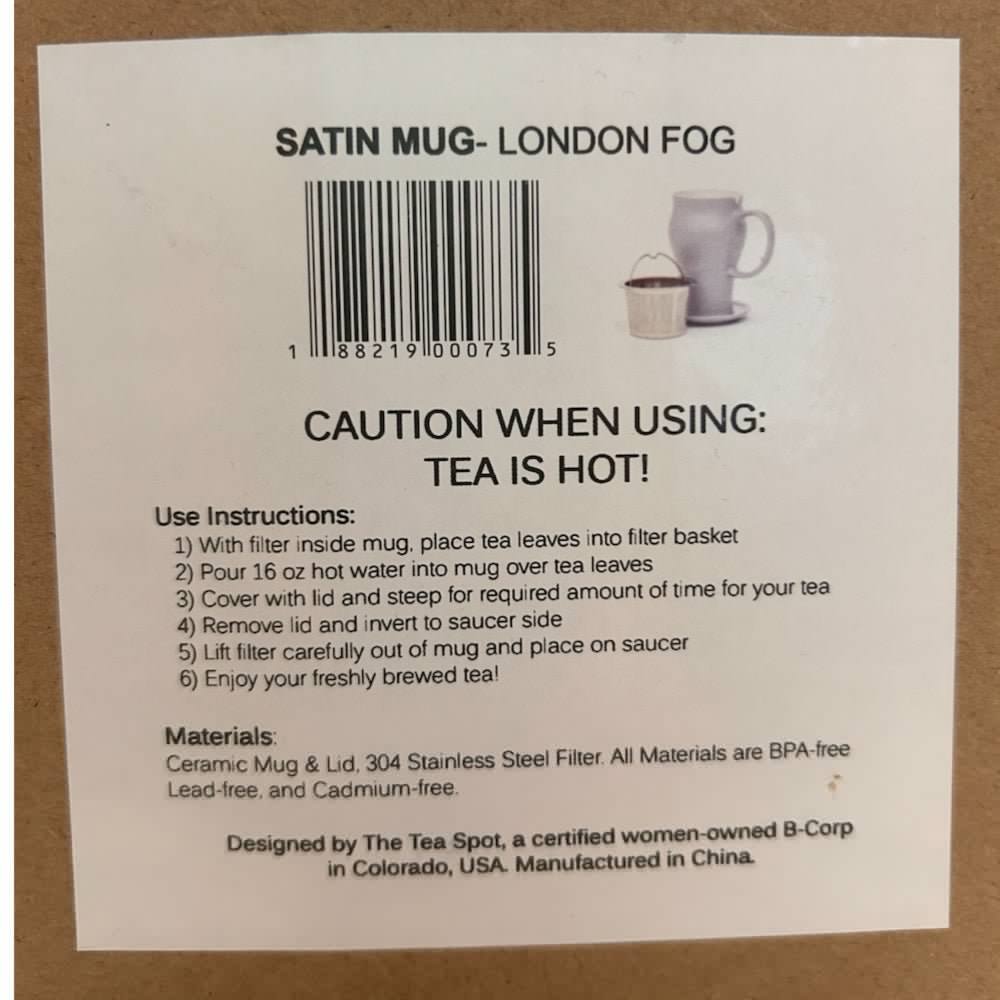 Satin Tea Mug London Fog with stainless steel tea filter BRAND NEW! | Finer Things Resale