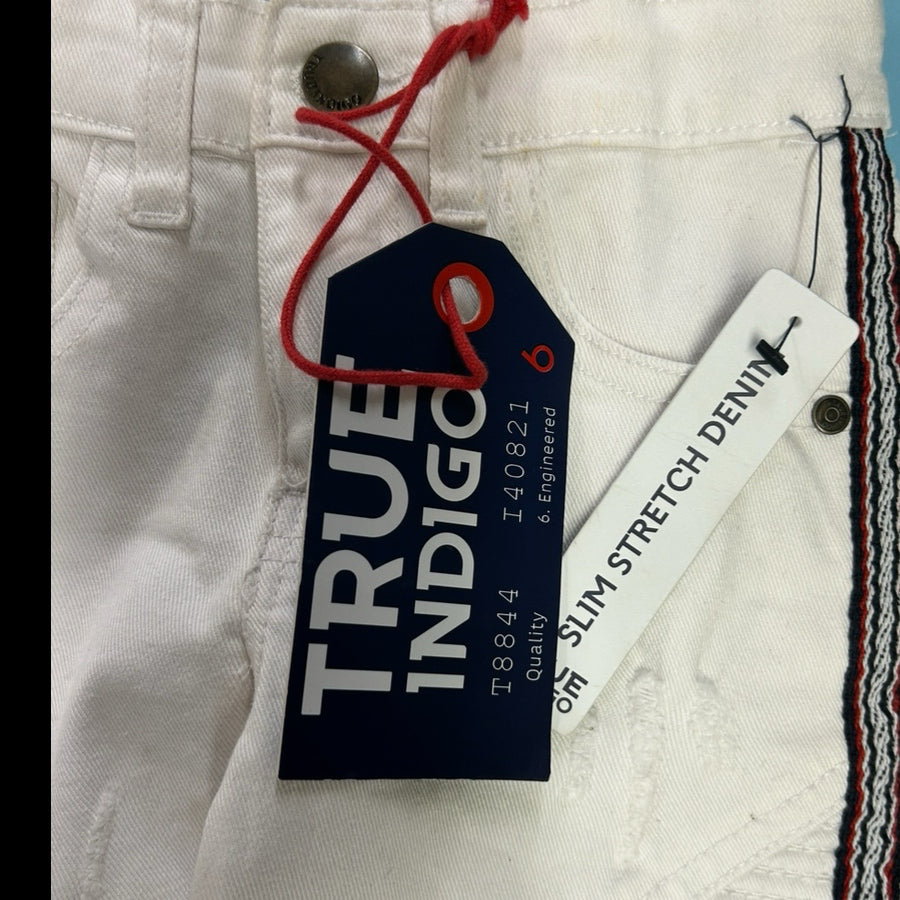True Indigo White Slim Stretch Distressed Denim Moto Jeans Boys size 6 NWT!