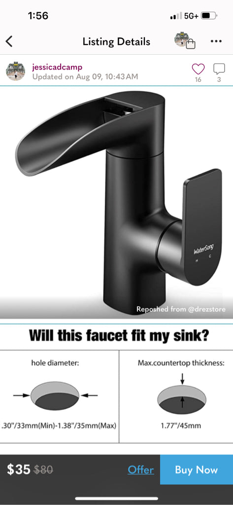 WaterSong Single Handle Bathroom Basin Faucet waterfall spout  Matte Black NEW! | Finer Things Resale