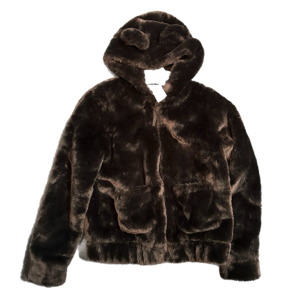 H & M faux fur hooded coat SIZE 12/14 | Finer Things Resale