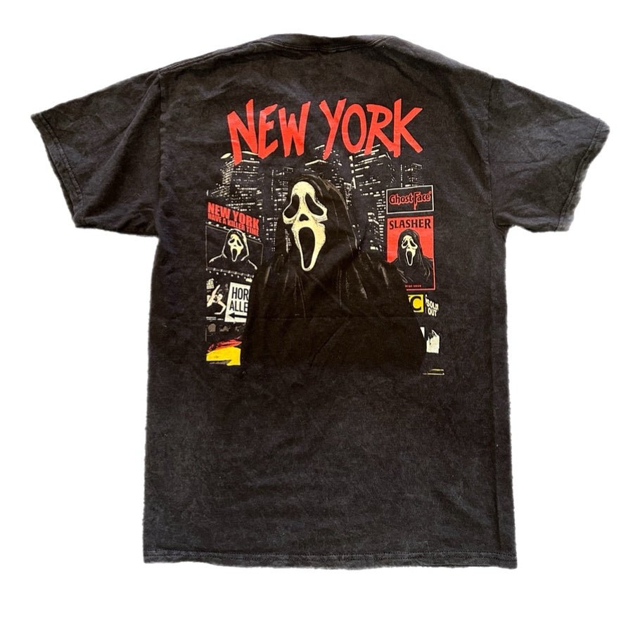 Ghost Face New York T-Shirt Black Acid Wash Scream Horror Slasher Tee Mens SMALL | Finer Things Resale