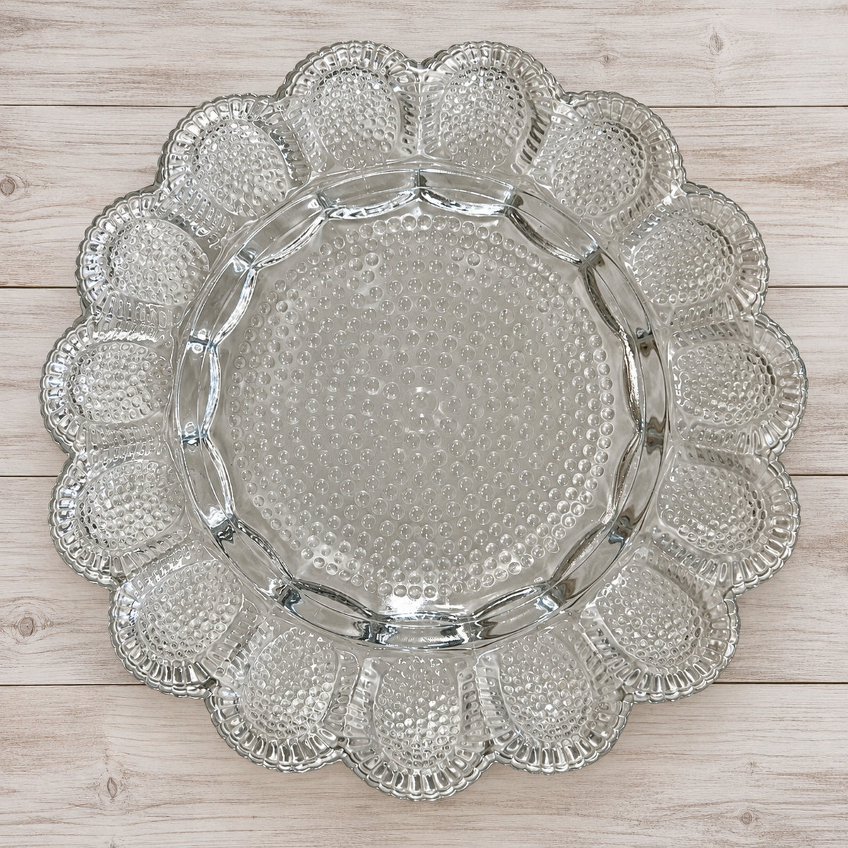 Indiana Glass Hobnail Clear Deviled Egg Relish Plate Platter VINTAGE 1970's USA