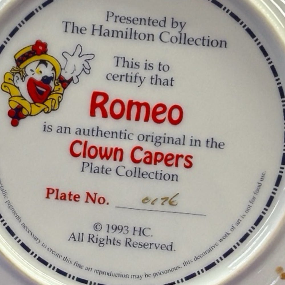 Hamilton Collection Clown Capers Romeo gold rim collector plate VINTAGE 1993 | Finer Things Resale