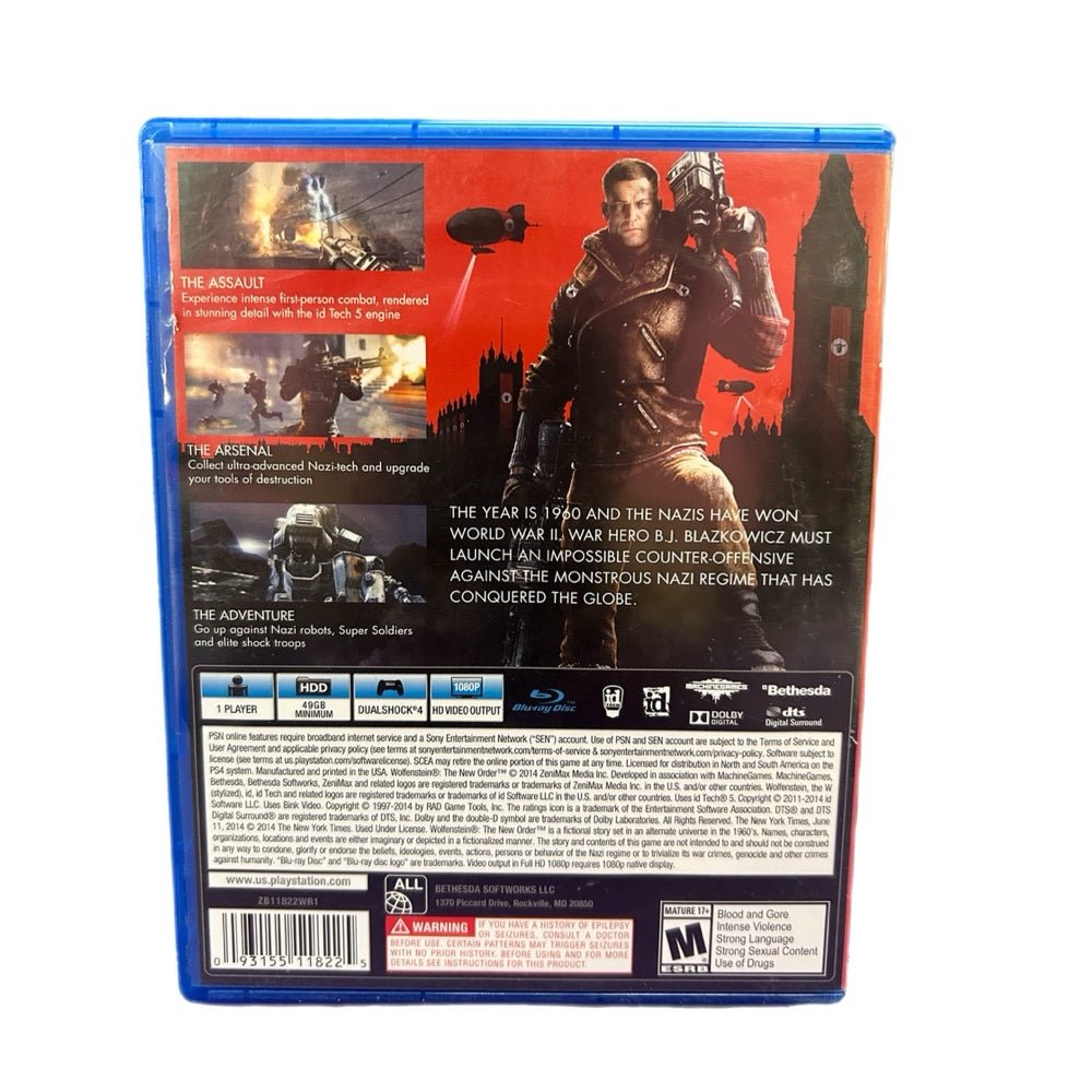 Wolfenstein The New Order Playstation 4 PS4 game 2014 Bethesda Rated M17+ | Finer Things Resale