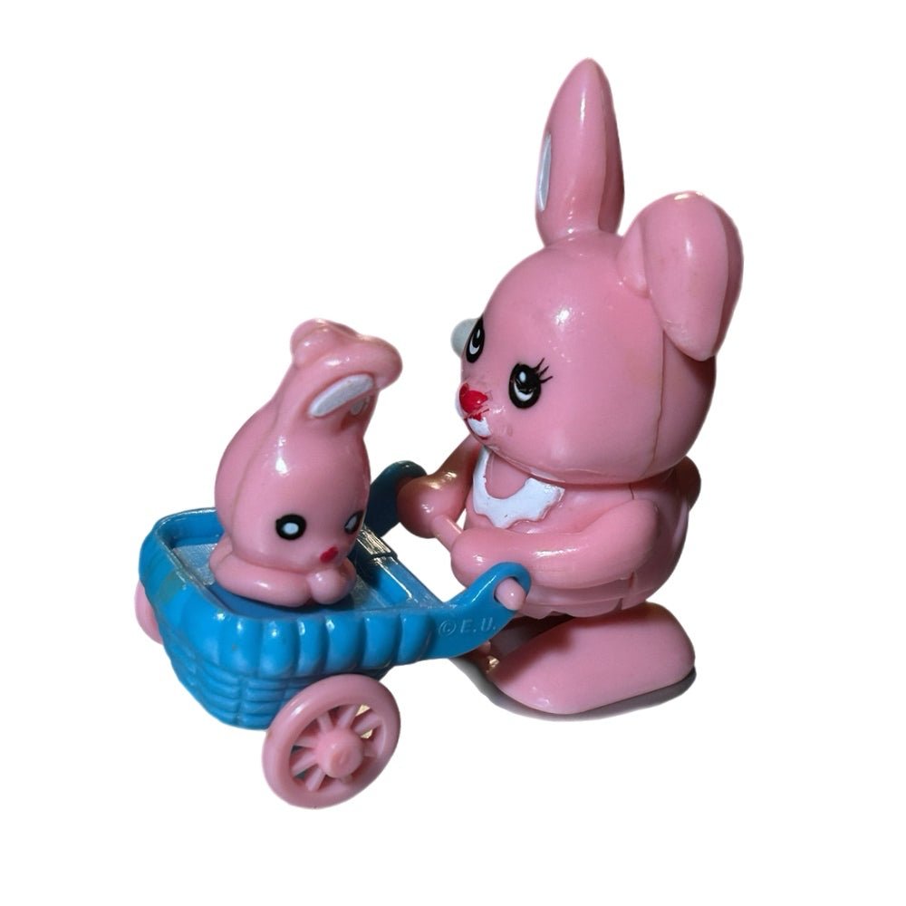 Vintage Easter Unlimited Wind-Up Pink Bunny Rabbit Mom Stroller Toy | Finer Things Resale