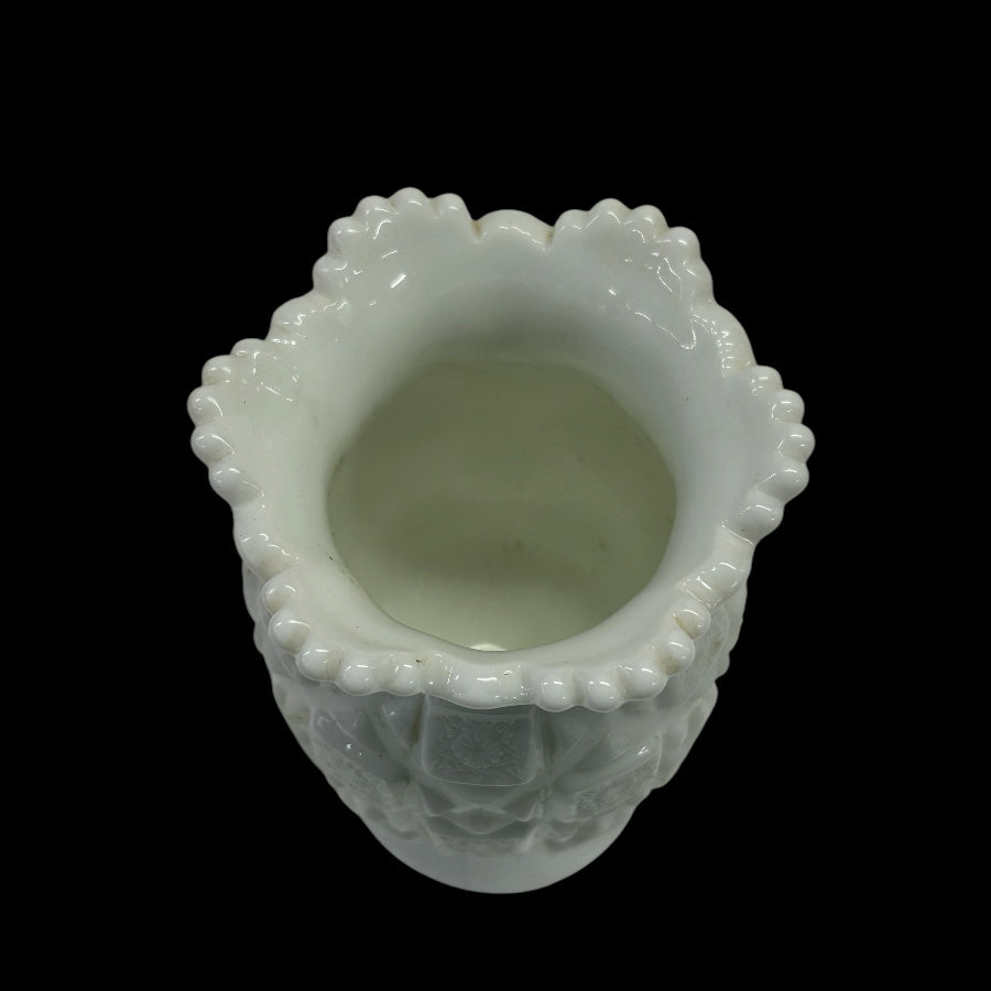 Westmoreland Old Quilt Milk Glass Celery Ruffle Footed Vase Mid-Century VINTAGE | Finer Things Resale