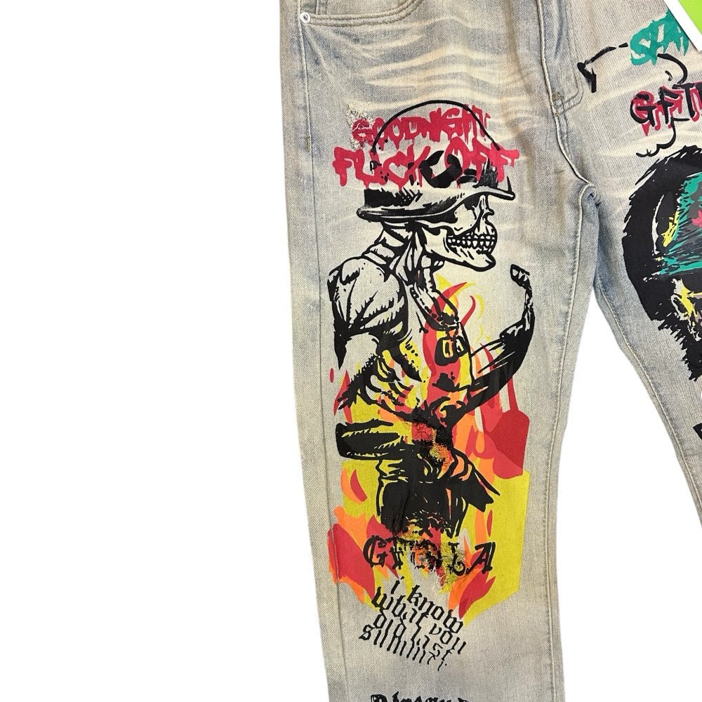 Fashion Skull Punk Rocker Graffiti Distressed Jeans D'Andijieshen SIZE 30 NWT | Finer Things Resale