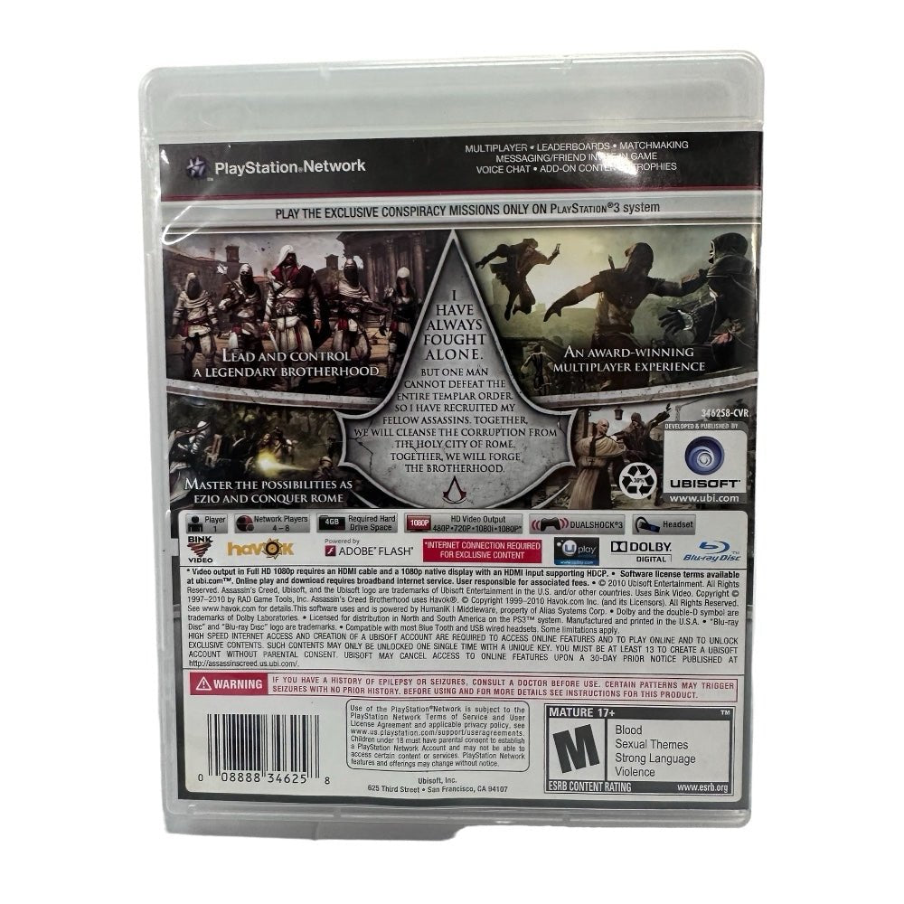 Assassin's Creed Brotherhood Sony Playstation 3 PS3 game 2010 Rate M17+ | Finer Things Resale