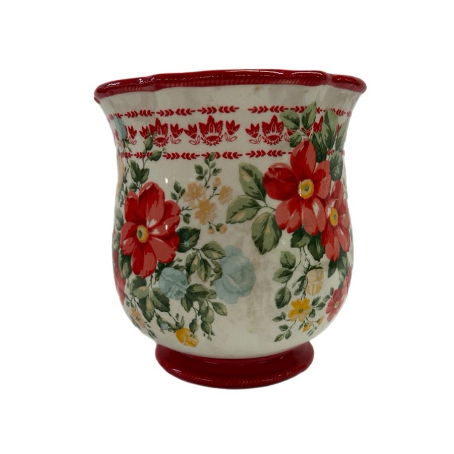 Pioneer Woman Vintage Floral Stoneware Utensil Holder Jar Farmhouse Kitchen | Finer Things Resale