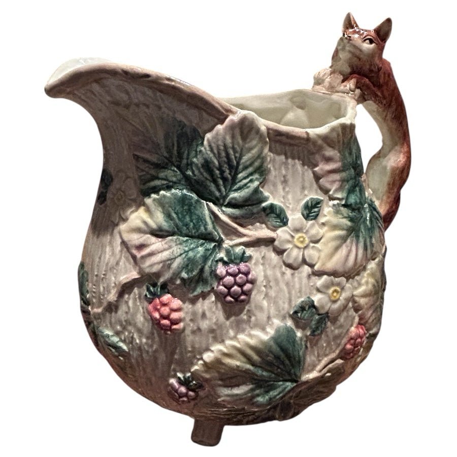 Fitz & Floyd Wild Berries Reynard Fox Basketweave Pitcher 1.75 quart VINTAGE 1990 | Finer Things Resale