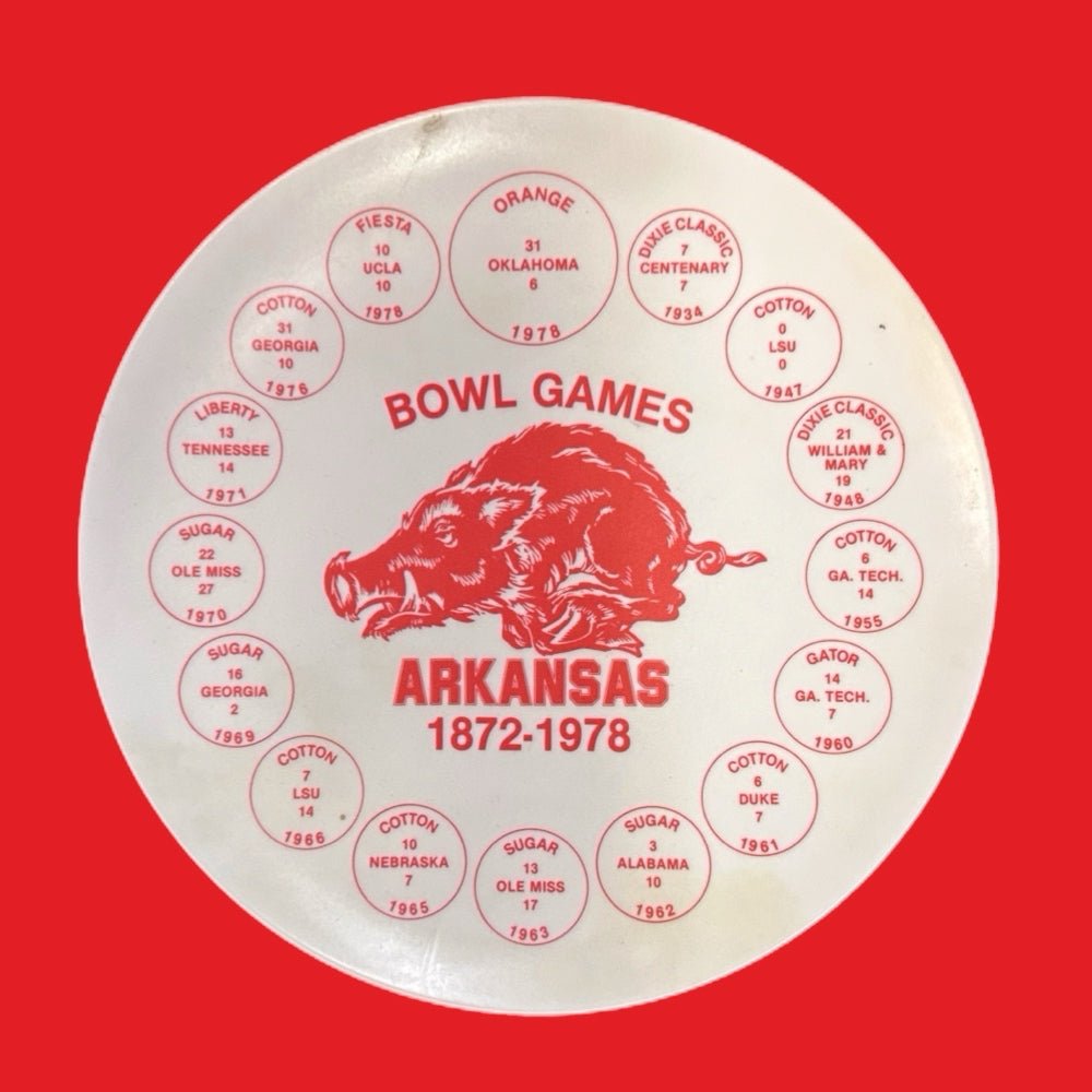 Arkansas Razorbacks Football Bowl Games 1872-1978 Commemorative Melamine Plate | Finer Things Resale