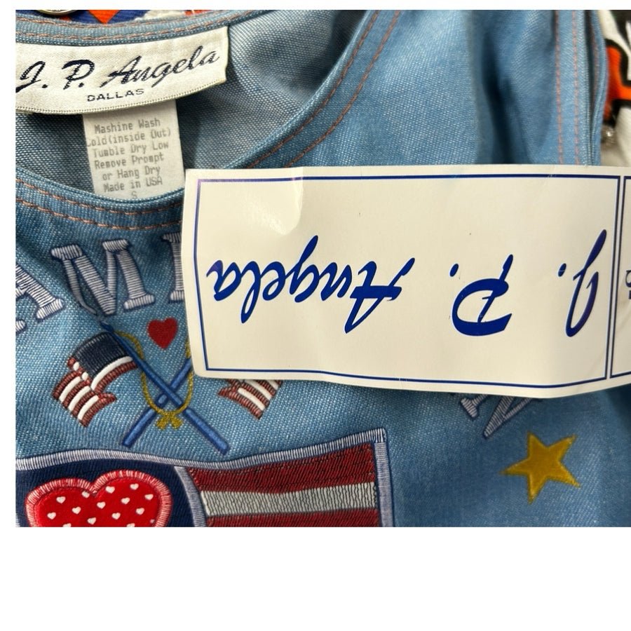 All American Mommy Patriotic USA Flag Jumper dress Y2K VINTAGE 1990's SIZE SMALL | Finer Things Resale