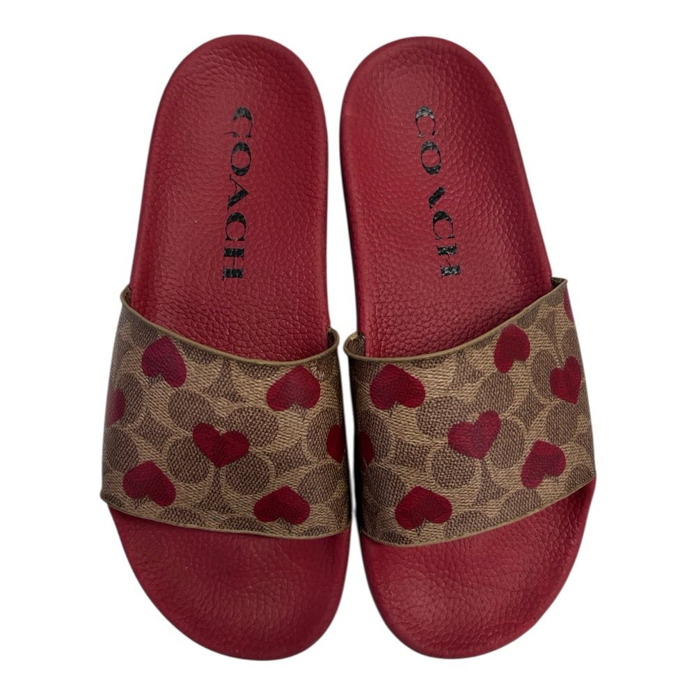 Coach Udele Valentines Electric Red Print Slide Sandals SIZE 9 | Finer Things Resale