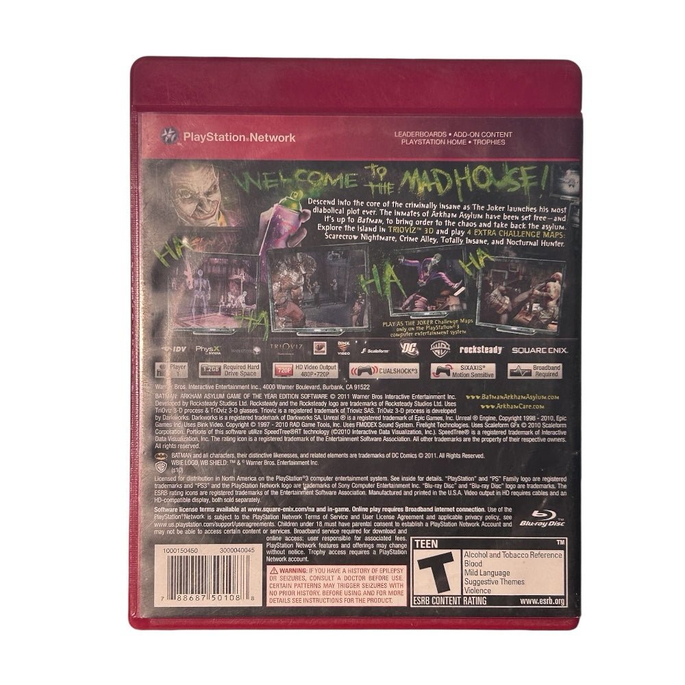 Batman Arkham Asylum Playstation 3 PS3 game Sony 2010 Rated T Greatest Hits | Finer Things Resale