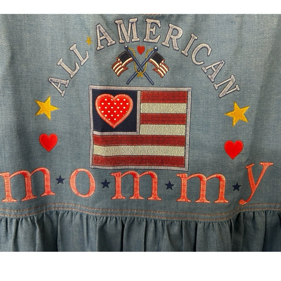 All American Mommy Patriotic USA Flag Jumper dress Y2K VINTAGE 1990's SIZE SMALL | Finer Things Resale