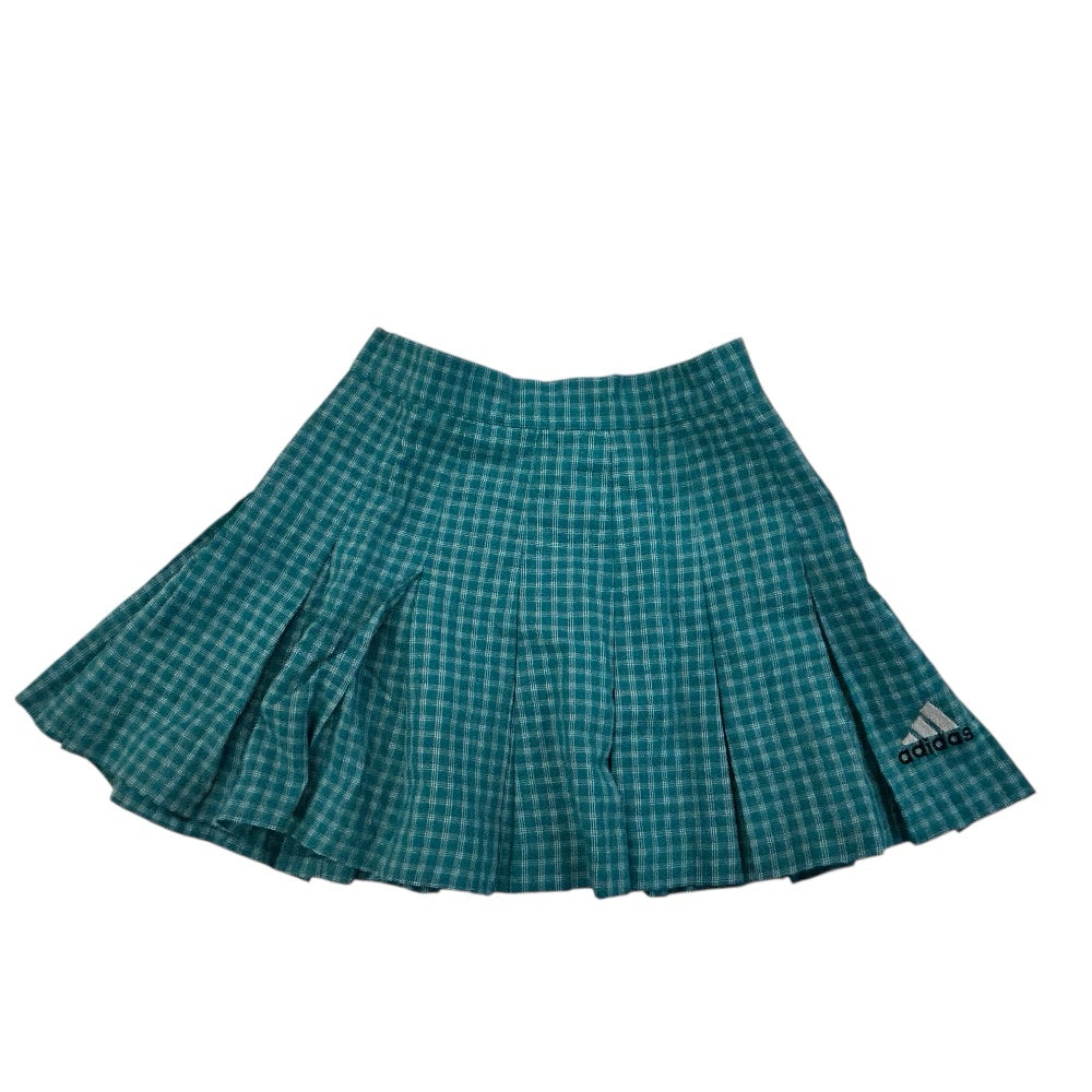 Adidas Teal Green Gingham Pleated Tennis Mini Skirt SIZE 4 Vintage 1990s | Finer Things Resale