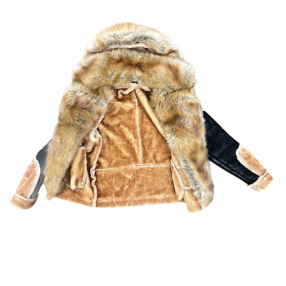 Jordan Craig El Jefe Faux Shearling Aviator Moto Hooded Coat Mens size SMALL | Finer Things Resale