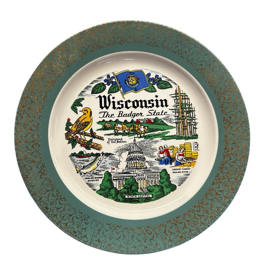 Homer Laughlin Wisconsin Badger State Souvenir Collector Plate VINTAGE 1955 | Finer Things Resale