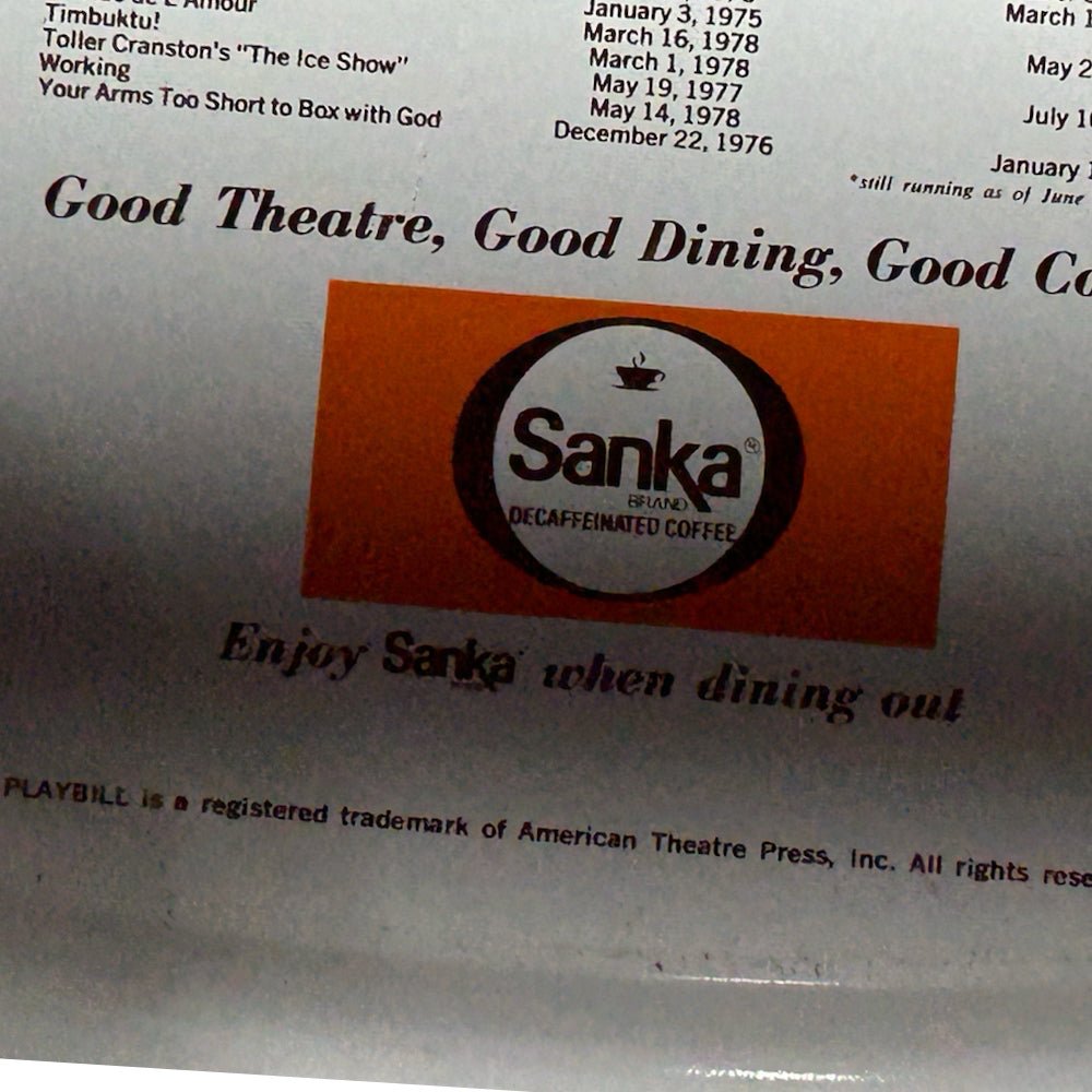 Sanka Decaffeinated Coffee Advertising Tray Playbills Broadway 1977 1978 Season | Finer Things Resale