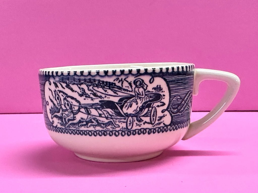 Royal China Company Currier & Ives Blue Horse & Buggy flat cup  VINTAGE! | Finer Things Resale