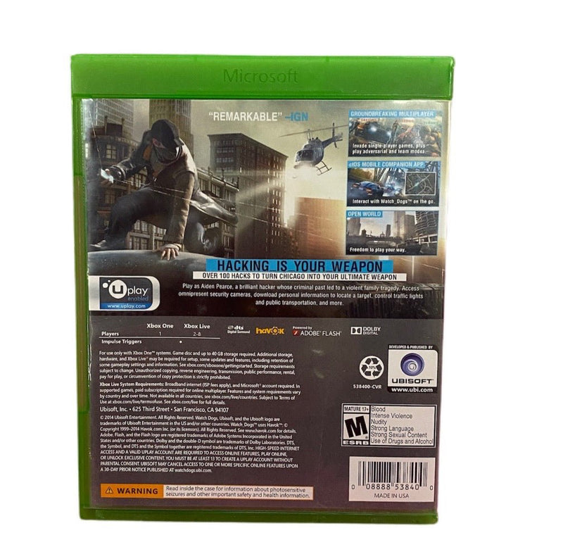 Xbox One Watch Dogs game 2014 Ubisoft | Finer Things Resale