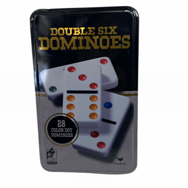 Cardinal Double Six Dominoes 28 color dot dominoes game with tin | Finer Things Resale