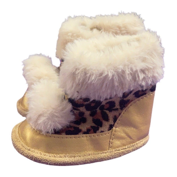 First Steps Faux Fur Leopard Print Boots SIZE 3-6 MONTHS | Finer Things Resale