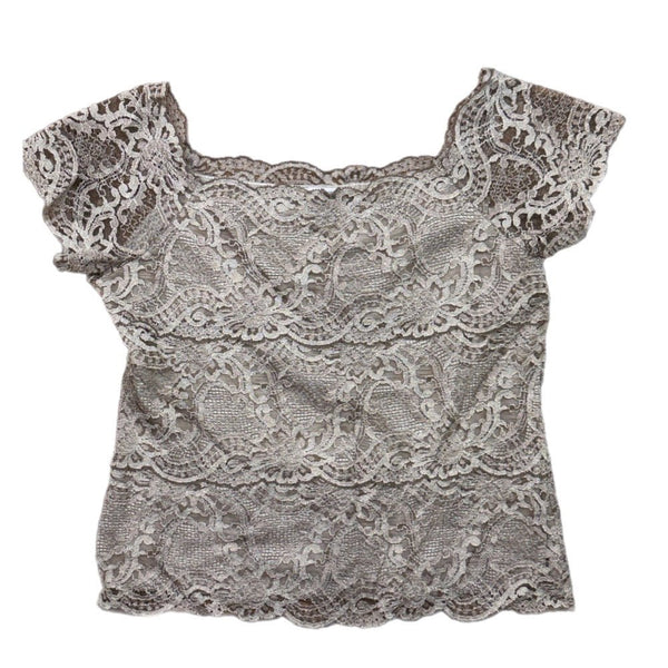 Boston Proper short sleeve lace blouse top shirt SIZE LARGE | Finer Things Resale