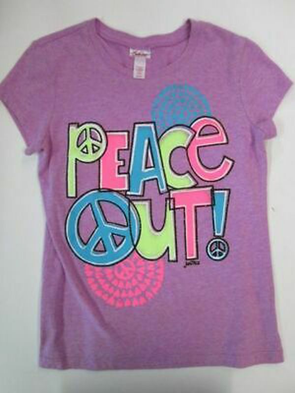 Justice "Peace Out" short sleeve print t-shirt SIZE 10 | Finer Things Resale
