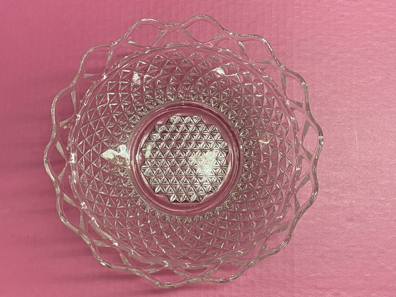 Imperial Glass  diamond pattern crochet lace edge 10" glass bowl | Finer Things Resale