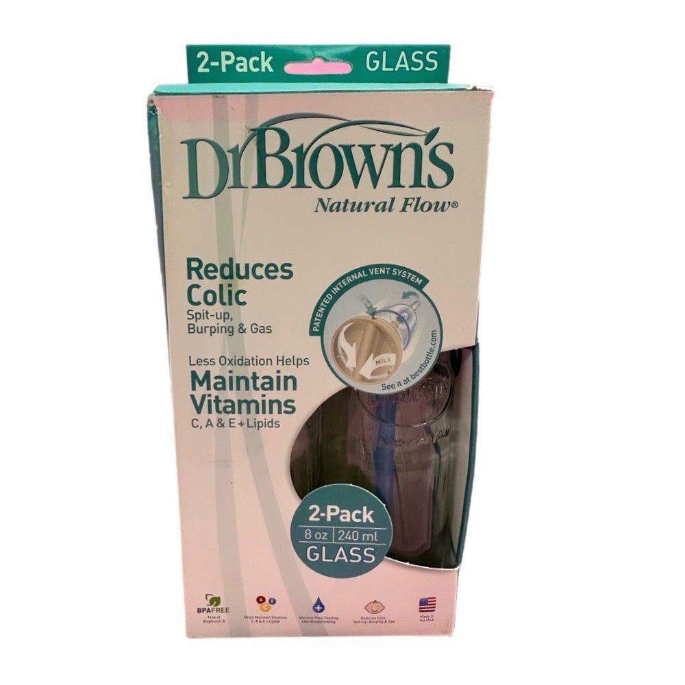 Dr Browns Natural Flow 8 oz Glass Baby Bottles SET OF 2 Reduces Colic! | Finer Things Resale